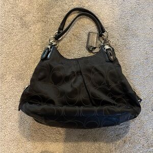 Coach jacquard Black Handbag with Silver Accents